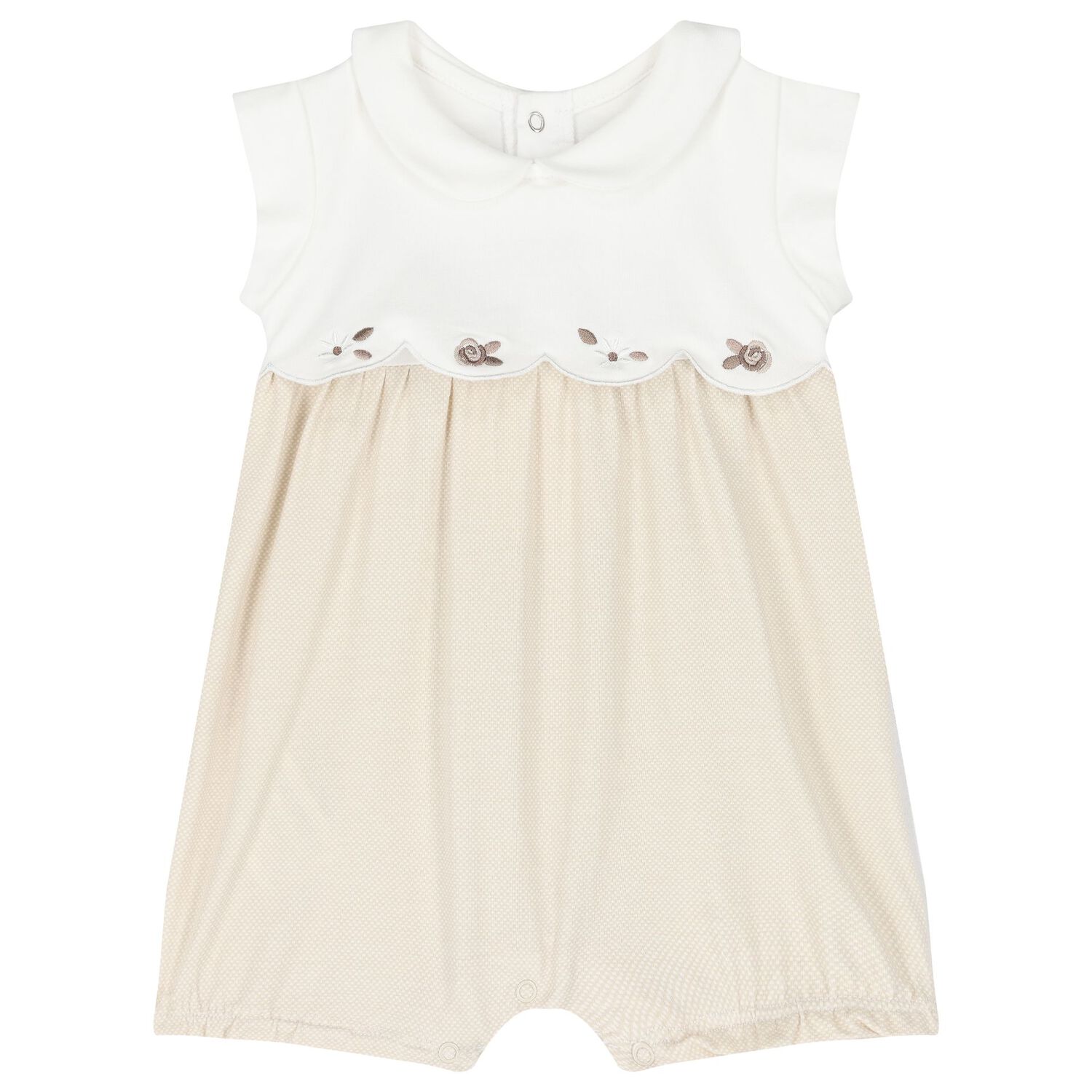 طقم ملابس نوم قطنية للبنات الصغار باللونين البيج والأبيض (قطعتان), 2, hi-res