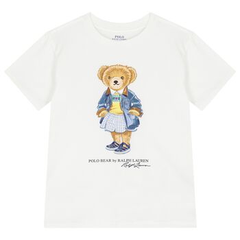 Girls White Teddy Bear T-Shirt