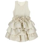 Girls Gold Rose Tiered Dress, 1, hi-res