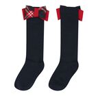 Girls Navy Blue & Red Tartan Bows Socks, 1, hi-res