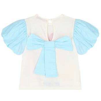 Girls Ivory & Blue Logo Top