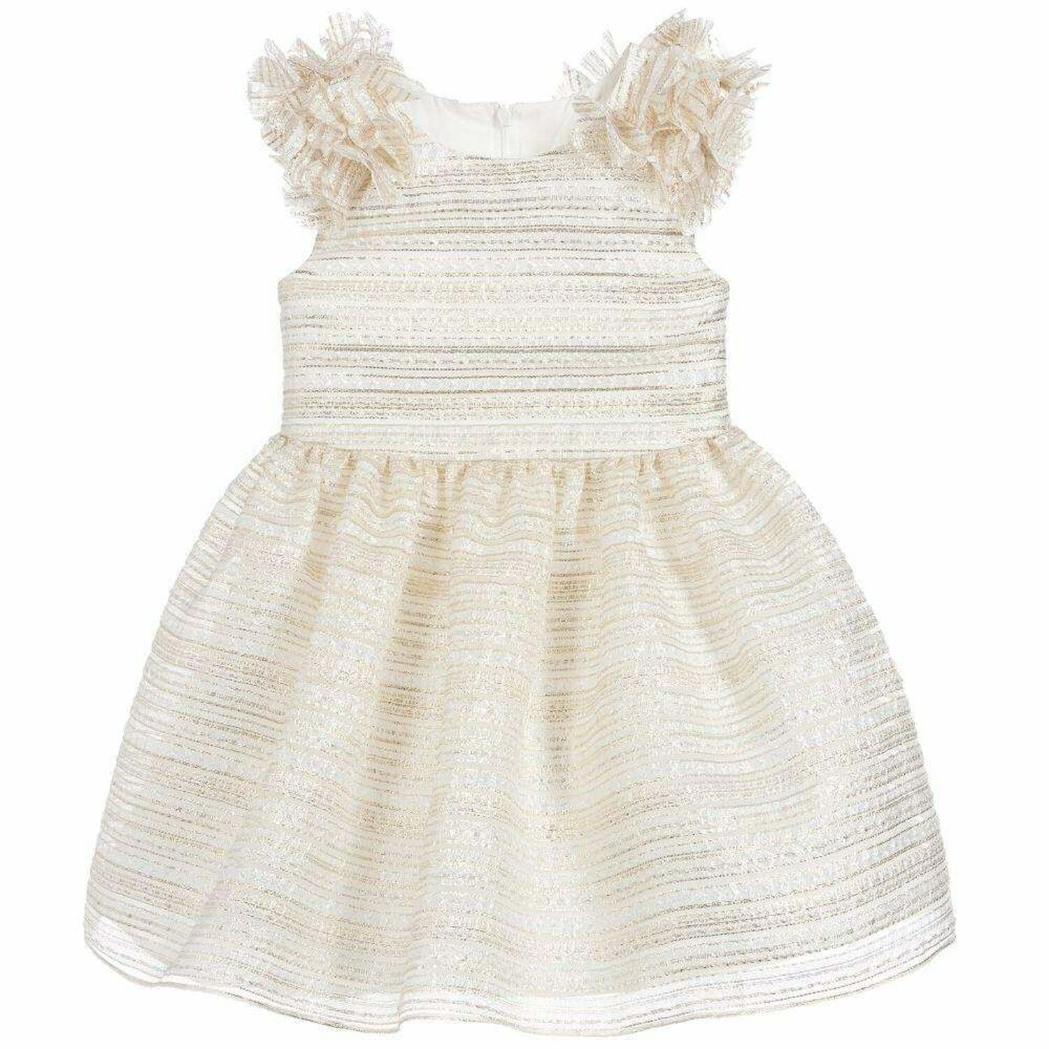 Girls Ivory & Gold Special Occasion Dress, 1, hi-res image number null
