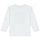 Boys White Logo Long Sleeve Top, 1, hi-res