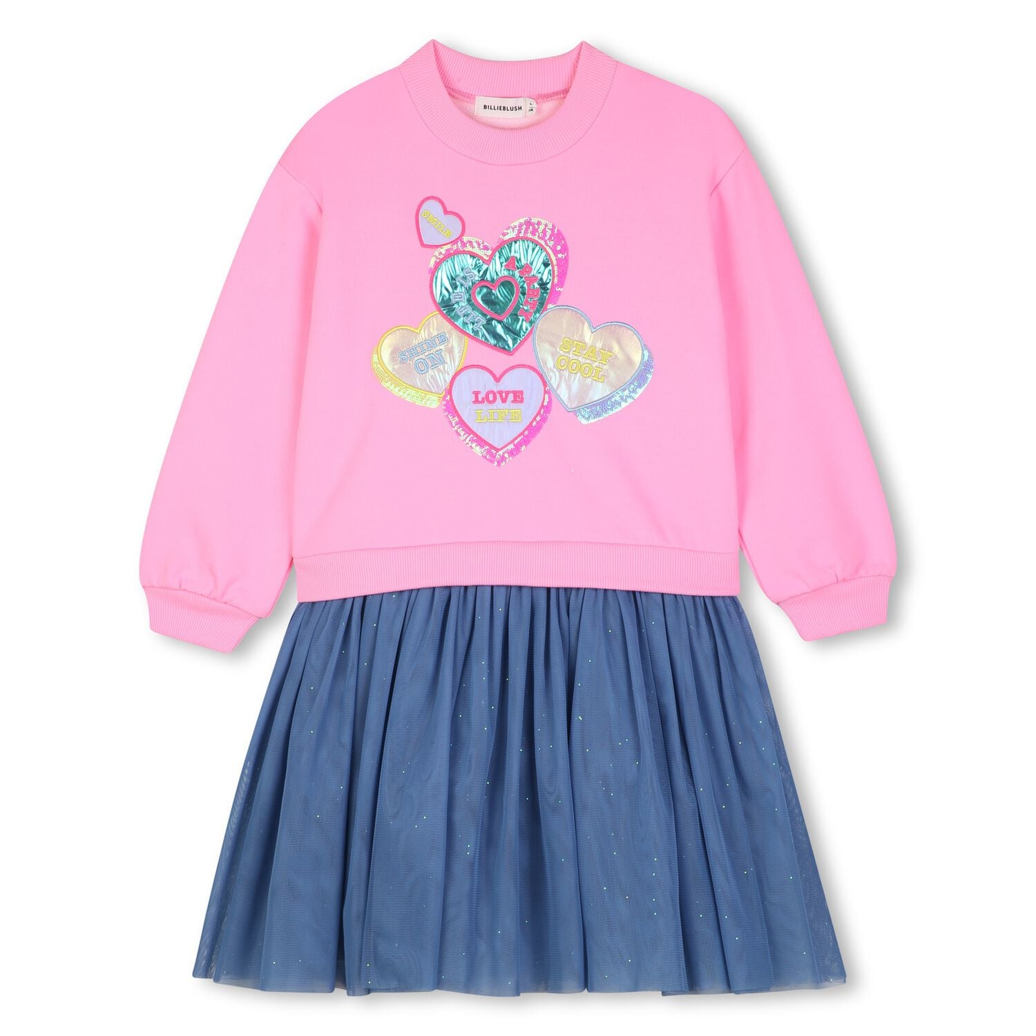 Girls Pink & Blue Heart Dress, 1, hi-res