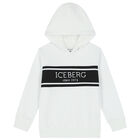 Boys White Logo Hooded Top, 1, hi-res