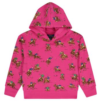 Girls Pink Polo Player Hooded Top