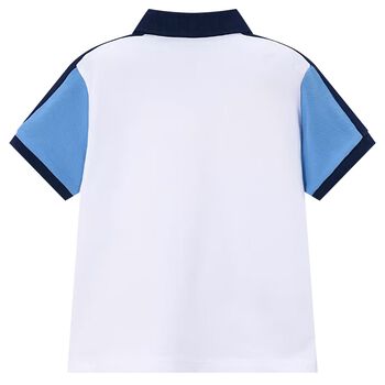 Boys White & Blue Logo Polo Shirt