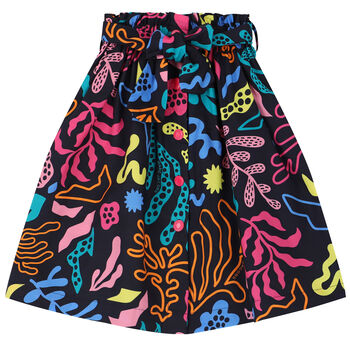 Girls Navy Blue Coral Print Skirt