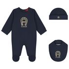 Baby Boys Navy Blue & Gold Babygrow Gift Set , 2, hi-res