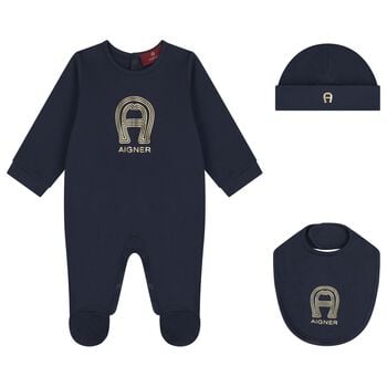 Baby Boys Navy Blue & Gold Babygrow Gift Set 