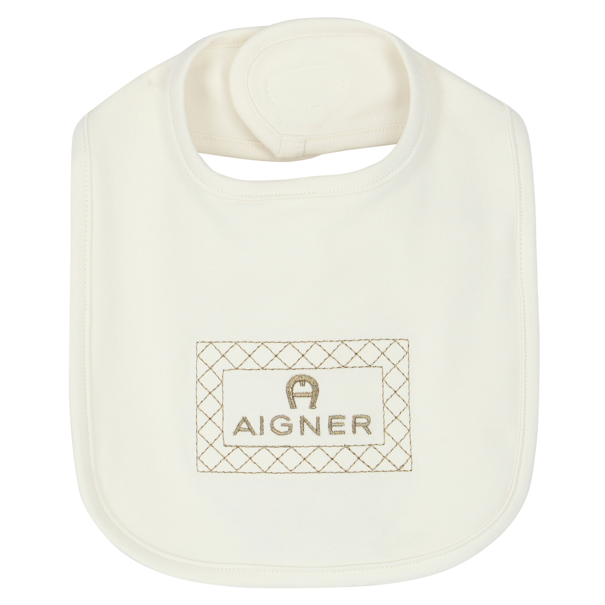 Aigner Ivory Gold Logo Baby Bib Junior Couture UAE