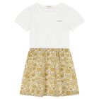 Girls White & Gold Floral Dress, 1, hi-res