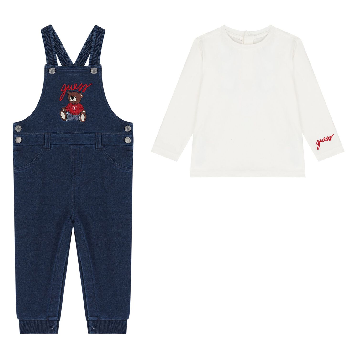 Baby Boys Navy Blue Logo Teddy Bear Dungaree Set, 1, hi-res image number null