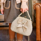 Girls Beige Faux Fur Handbag, 3, hi-res