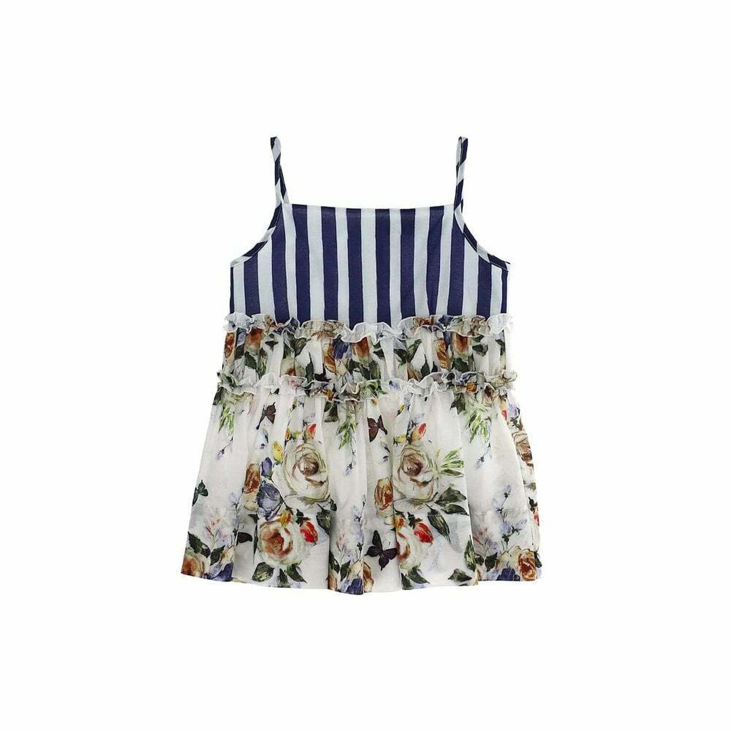Girls Floral & Stripe Sleeveless Tops, 1, hi-res image number null