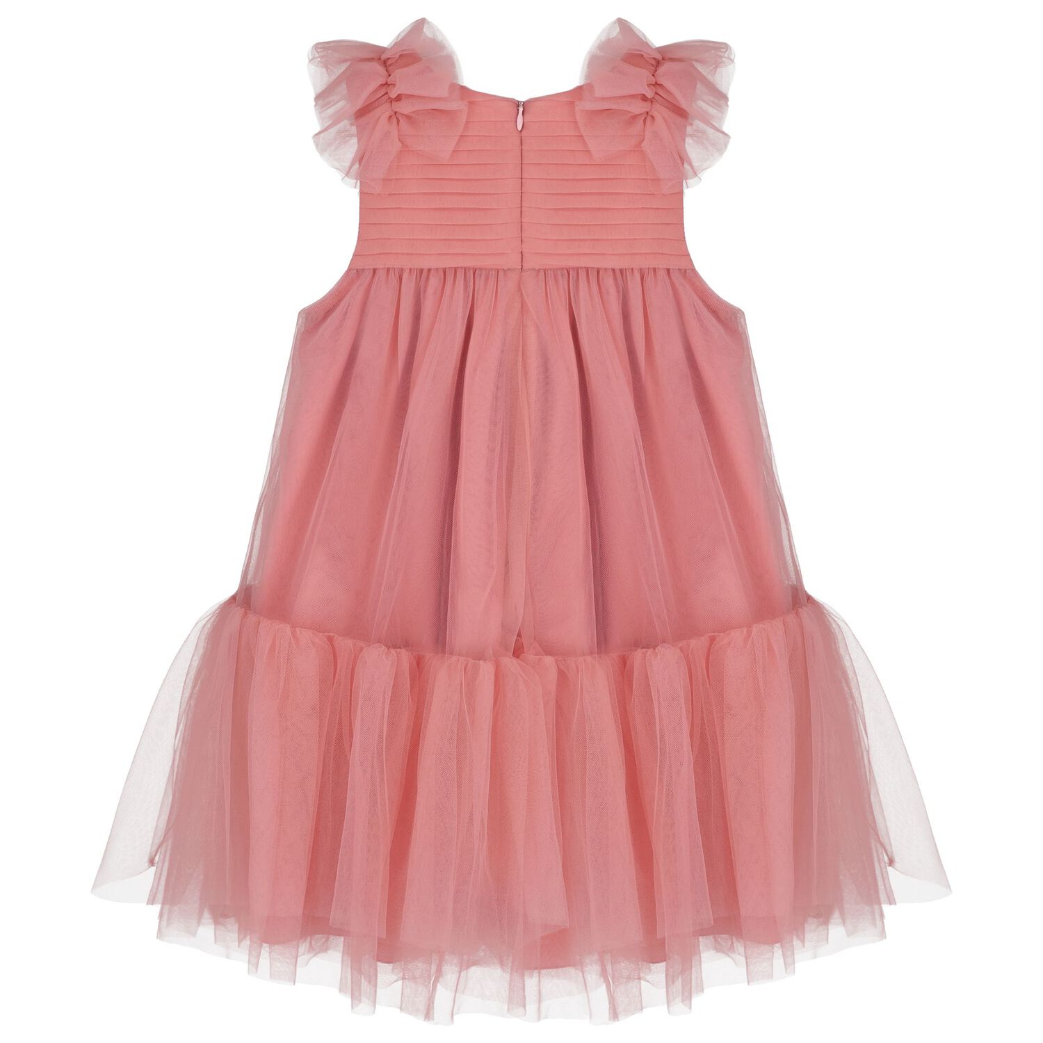 Girls Pink Ruffled Tulle Dress, 2, hi-res