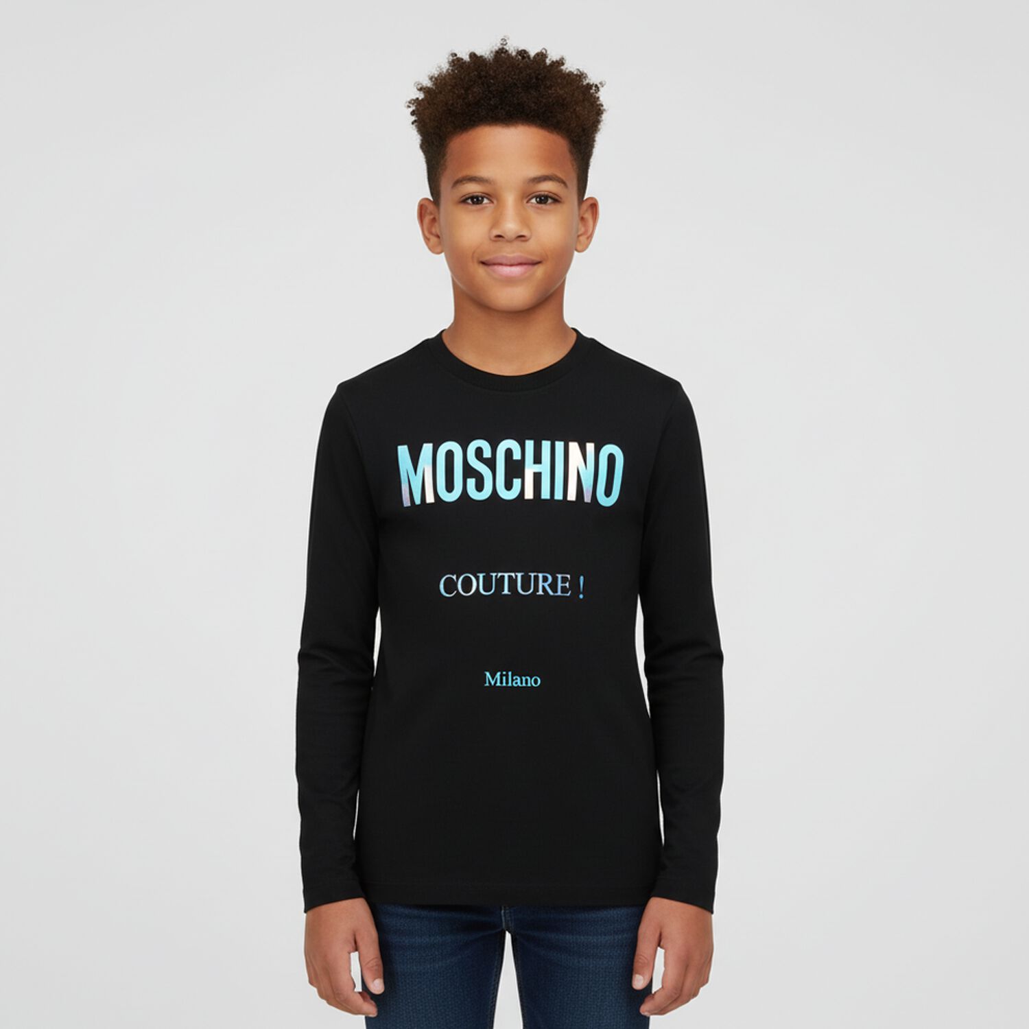 Boys Black Logo Long Sleeve Top, 1, hi-res image number null