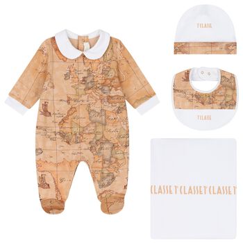 White & Beige Geo Map Babygrow Gift Set
