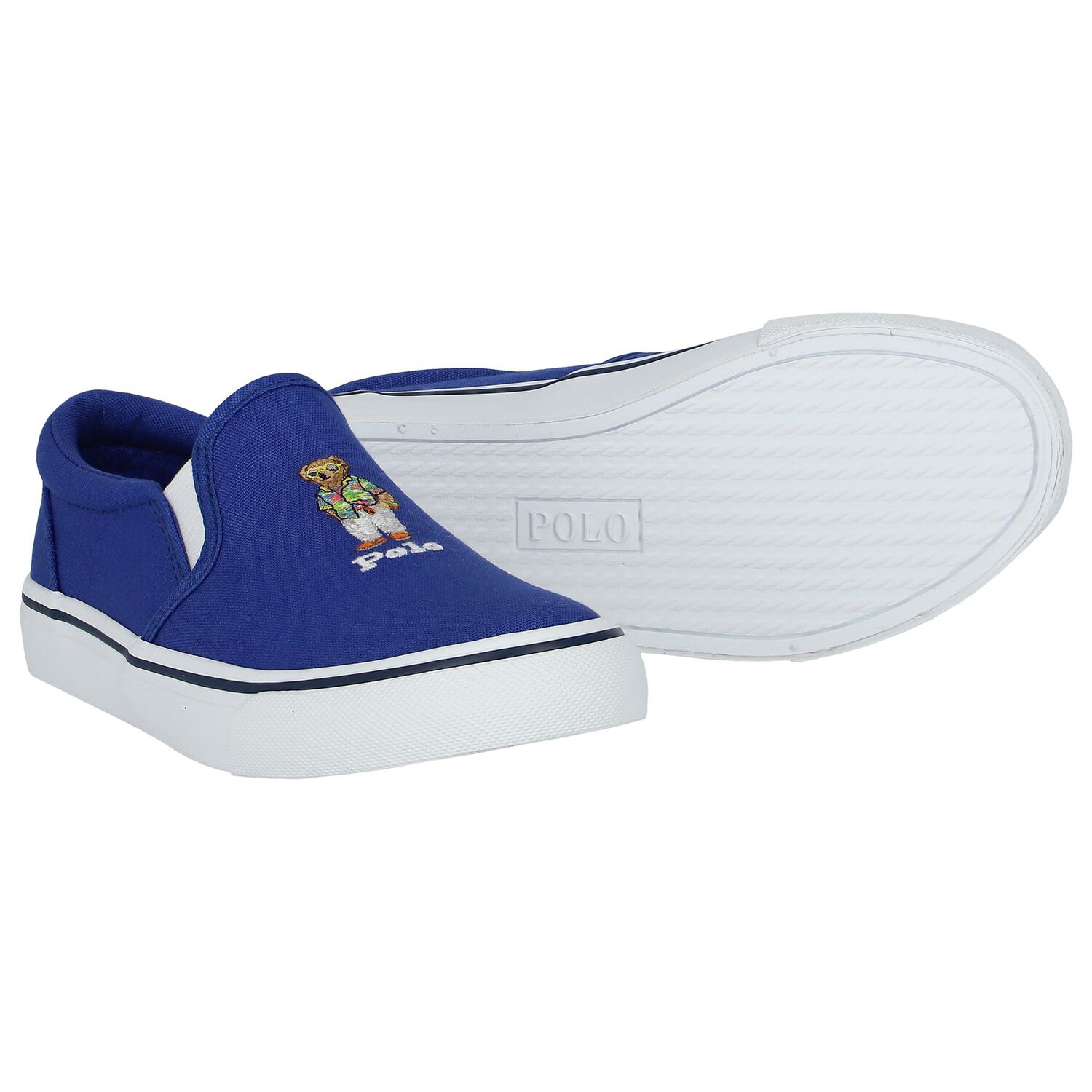 Boys Blue Polo Bear Slip-On Trainers, 1, hi-res image number null