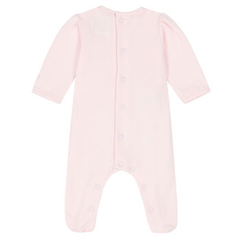 Baby Girls Pink Embroidered Babygrow