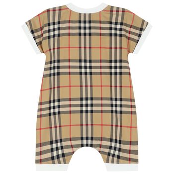 White & Beige Check Baby Romper