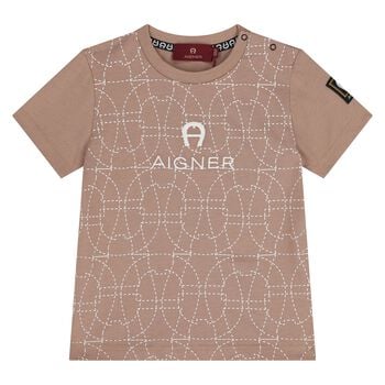 Younger Boys Beige Logo T-Shirt