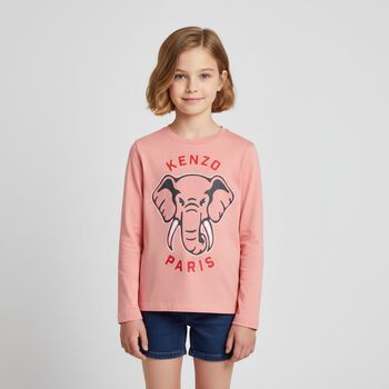 Girls Pink Elephant Logo Long Sleeve Top, 2 Girls Pink Elephant Logo Long Sleeve Top
