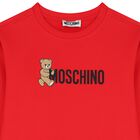 Girls Red Teddy Bear Logo Dress, 3, hi-res