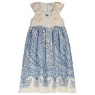 Girls Ivory & Blue Floral Paisley Dress , 1, hi-res