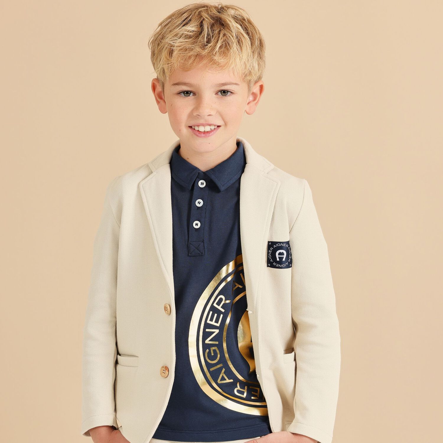 Boys Beige logo Blazer, 1, hi-res image number null