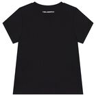 تيشيرت بنات بالشعار باللون الأسود, 1, hi-res