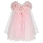 Girls Pink Organza Floral & Tulle Cape Dress, 2, hi-res