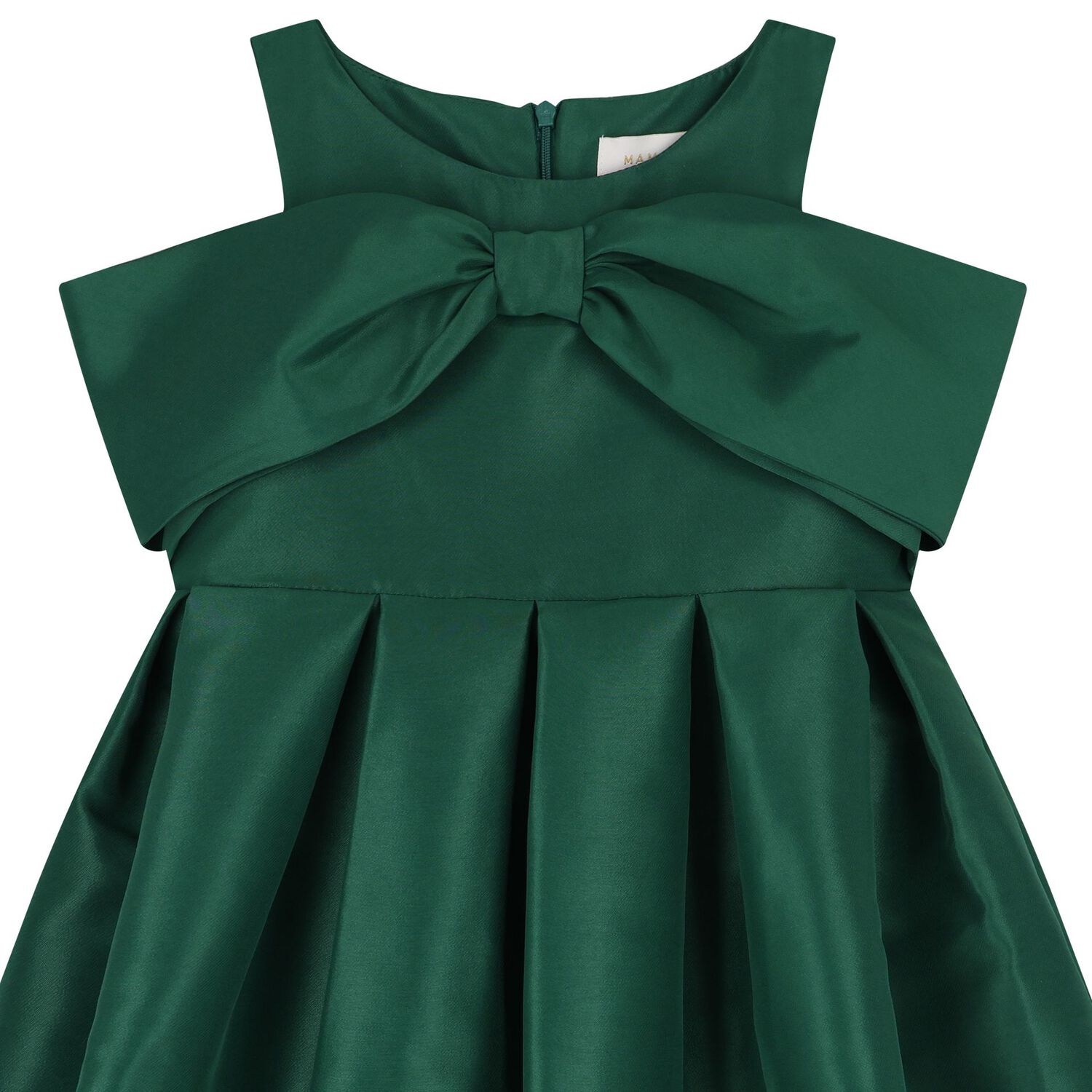 Girls Green Shoulder Bow Dress, 1, hi-res