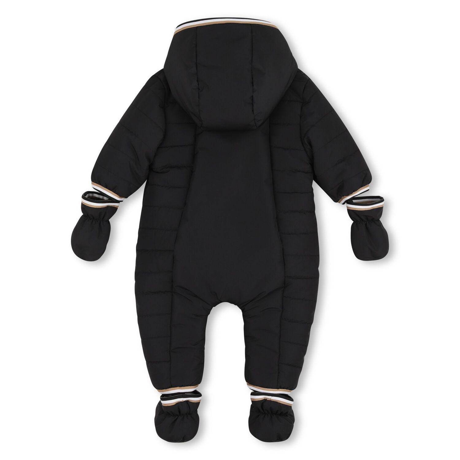 Baby Boys Black Logo Padded Snowsuit, 1, hi-res