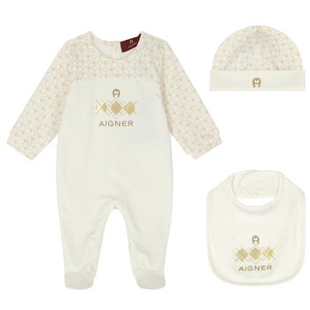 Ivory & Gold Logo Babygrow Set