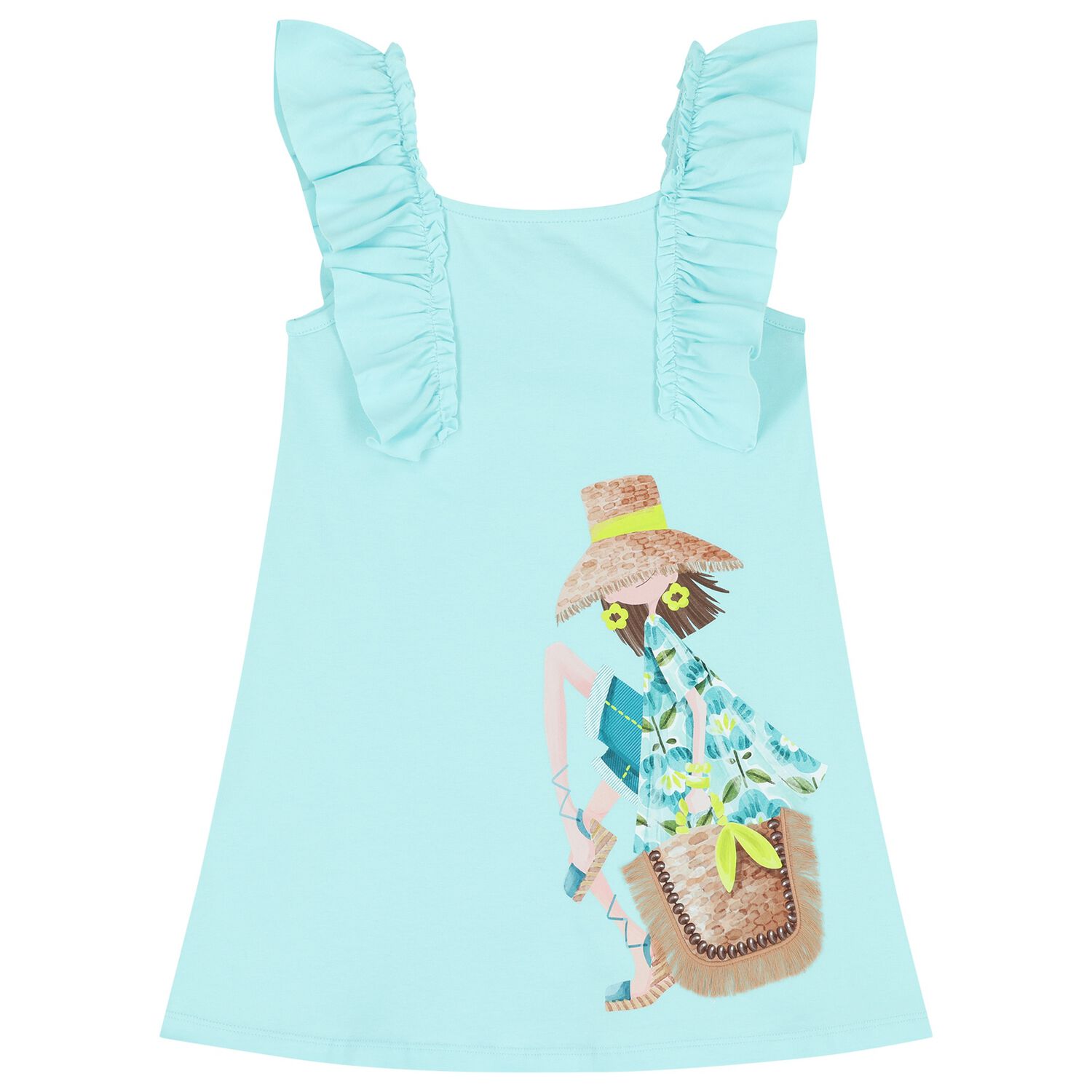 Girls Aqua Ruffled Dress, 1, hi-res