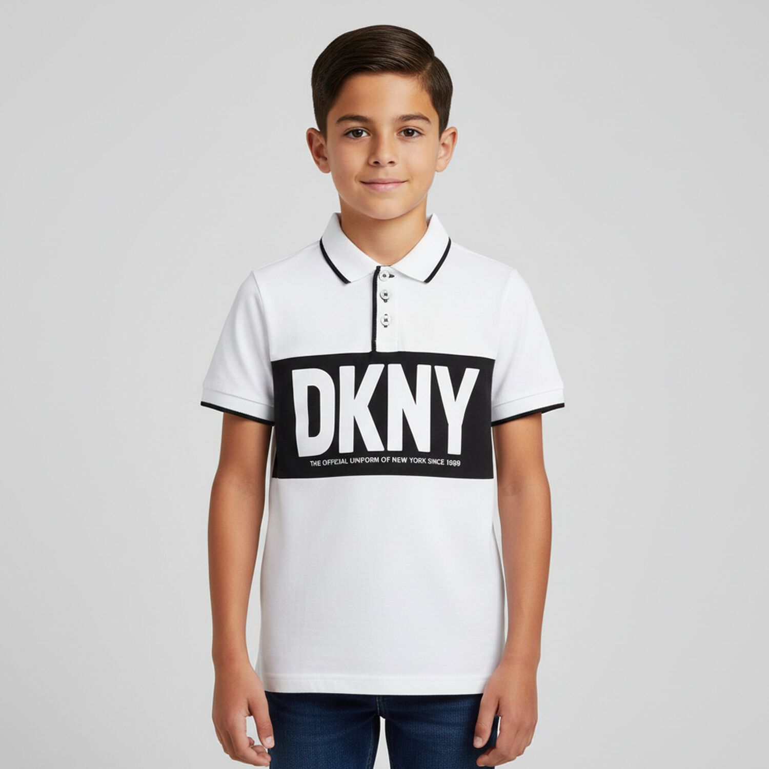 تيشيرت بولو أولاد باللون الأبيض والأسود, 1, hi-res image number null
