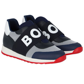 Boys Navy Blue & White Logo Trainers
