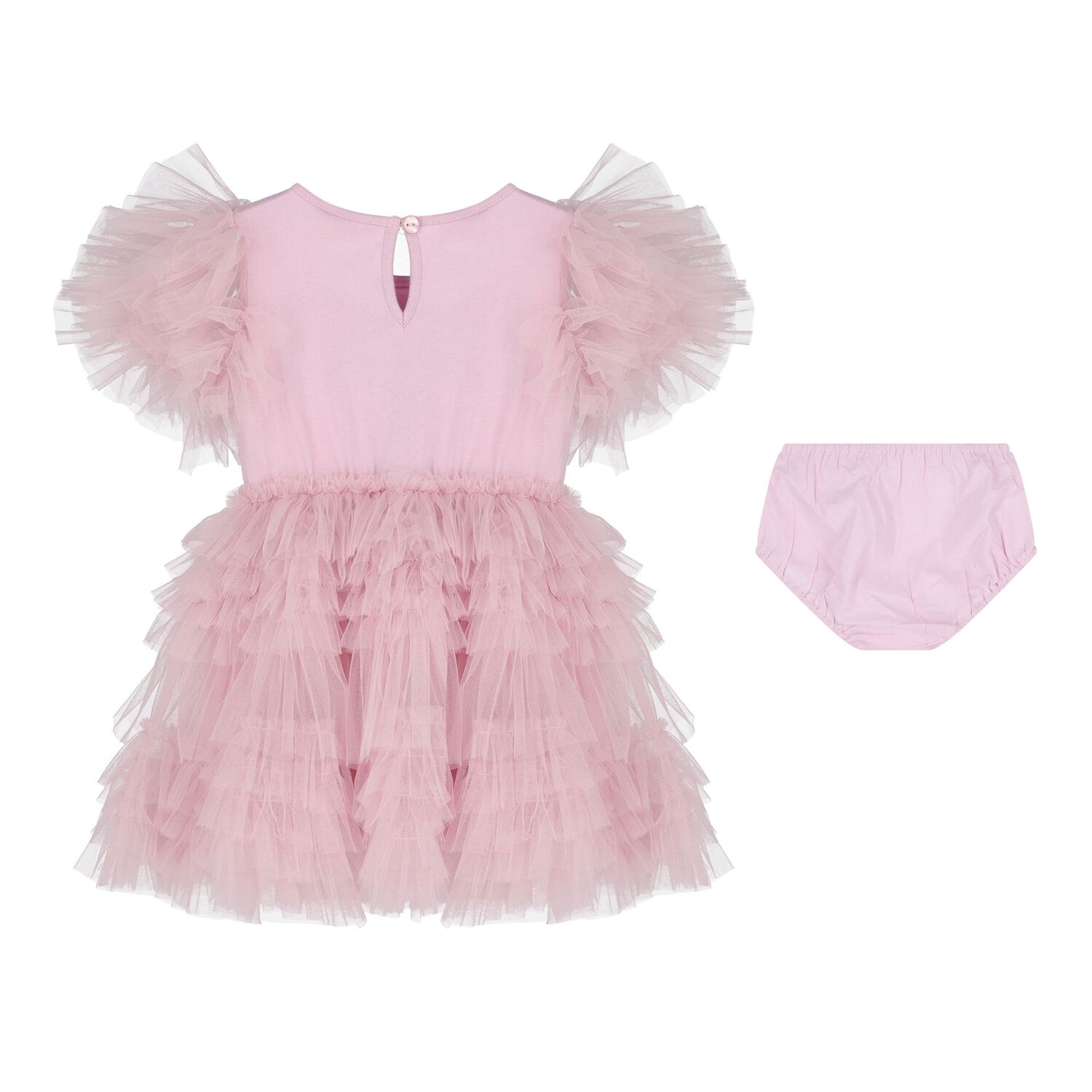 Baby Girls Pink & Black Bow Tulle Greta Dress Set, 1, hi-res