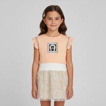 Girls Pink & Gold Logo Dress Set