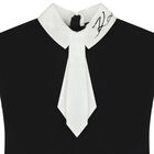 Girls Black & White Pleated Crepe Dress, 1, hi-res