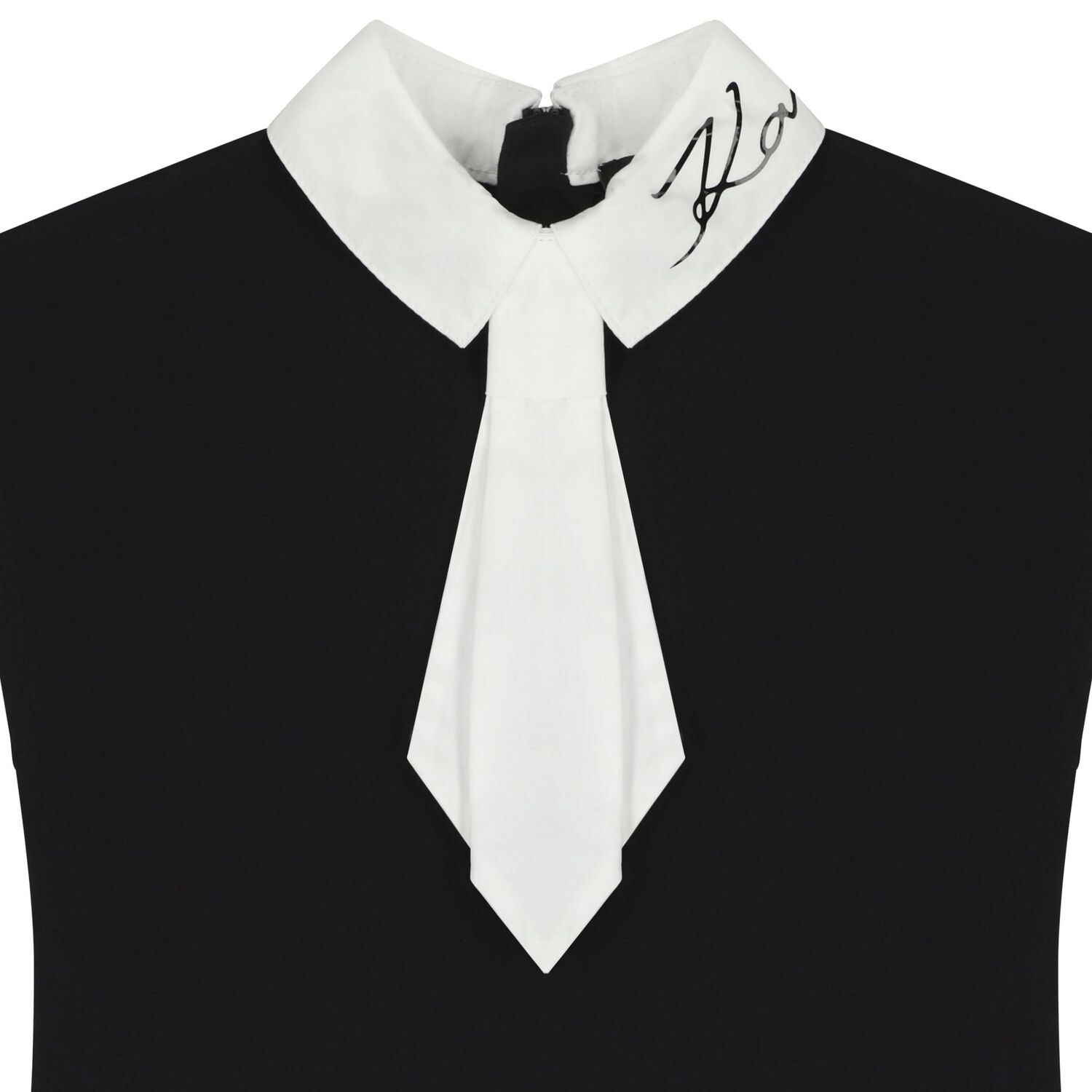 Girls Black & White Pleated Crepe Dress, 1, hi-res