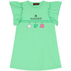 Girls Green Logo Dress, 2, hi-res