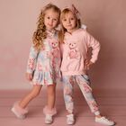 Girls Blue & Pink Teddy Bear Hooded Dress, 1, hi-res