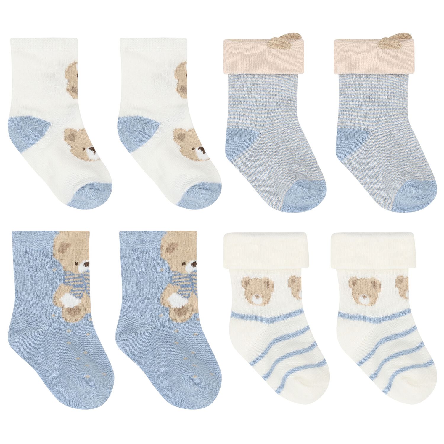 Baby Boys Blue & Ivory Socks ( 4 Pack ), 2, hi-res