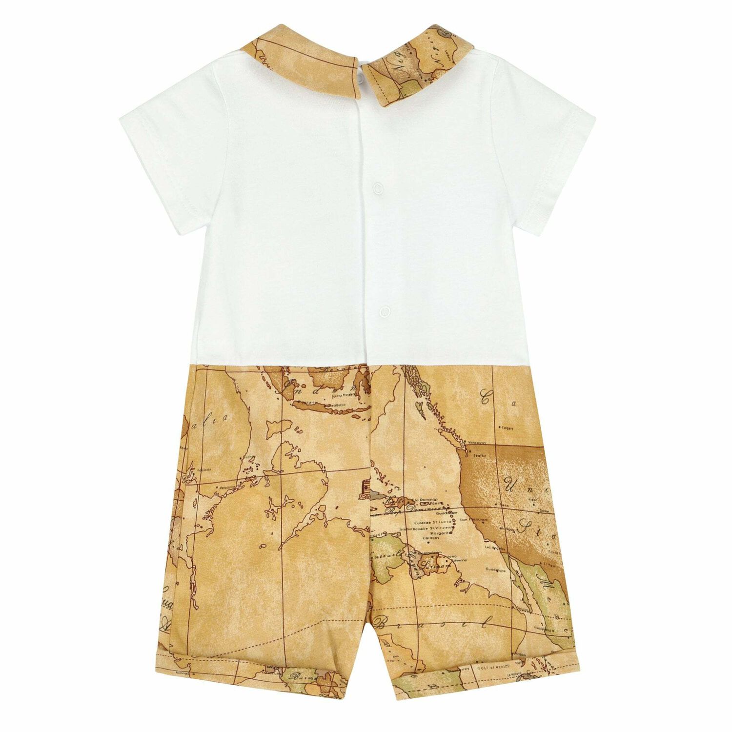 Baby Boys White & Beige Geo Map Romper, 1, hi-res