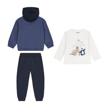 Younger Boys Ivory & Navy Blue Polar Bear Tracksuit Set (3 Piece)