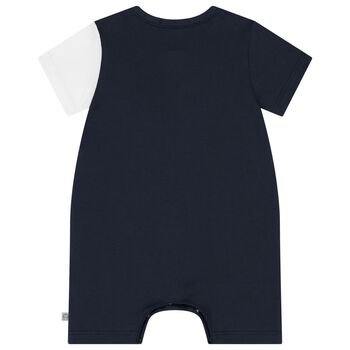 Baby Boys Navy Blue & White Logo Romper