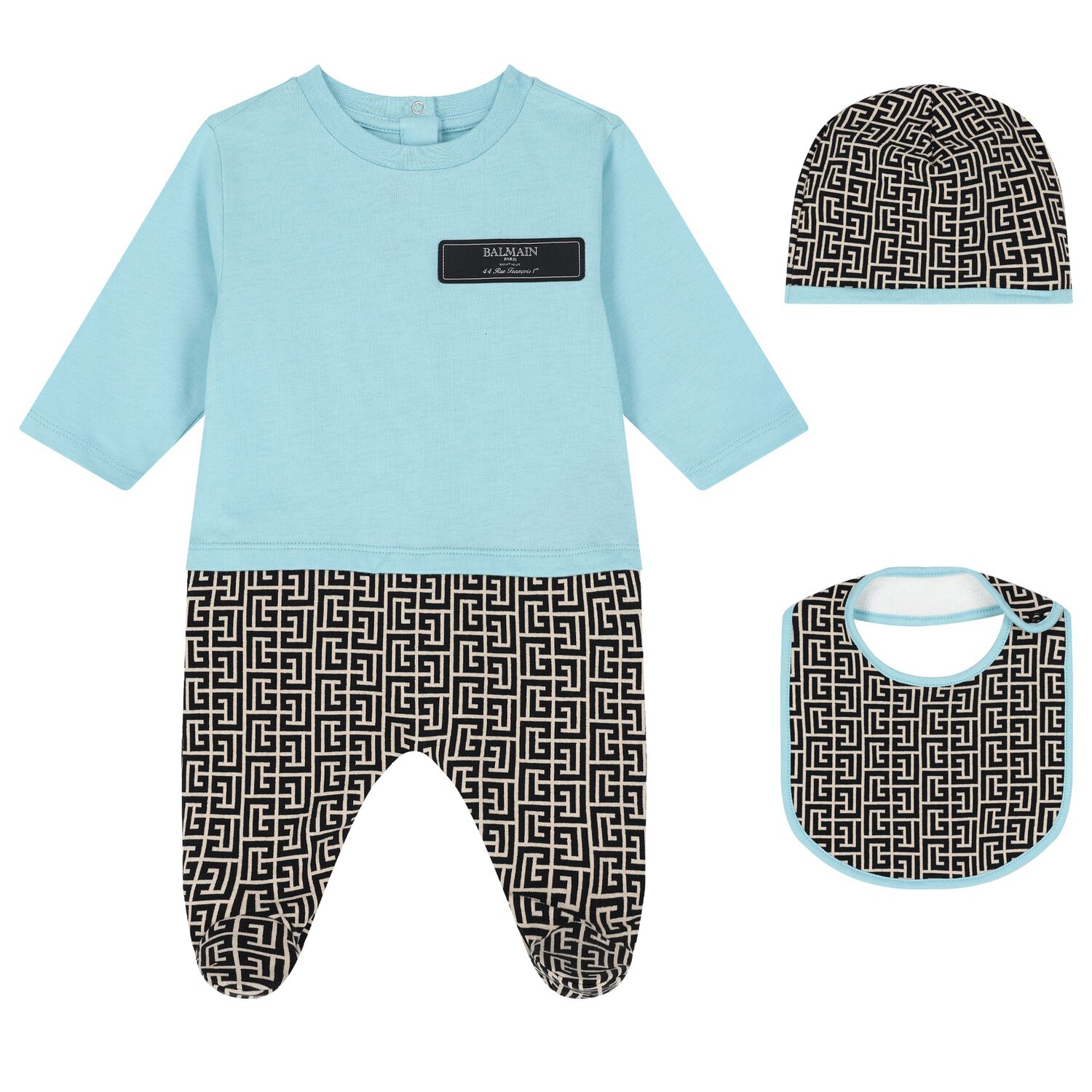 Baby Boys Blue & Monogram Print Babygrow Gift Set, 1, hi-res