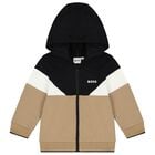 طقم بدلة رياضية أولاد بالشعار باللون البيج, 1, hi-res